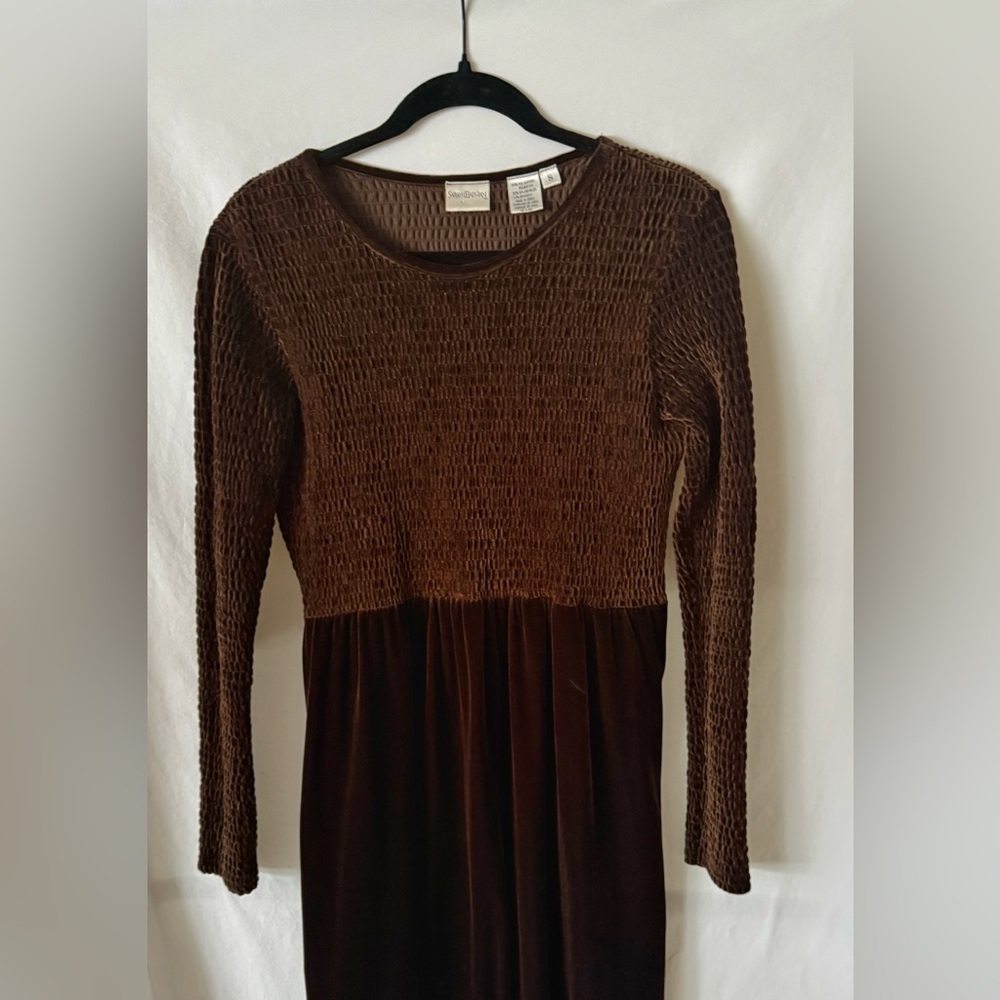 Sarah Chapman Brown Smocked Long Sleeve Midi Dress Size Small